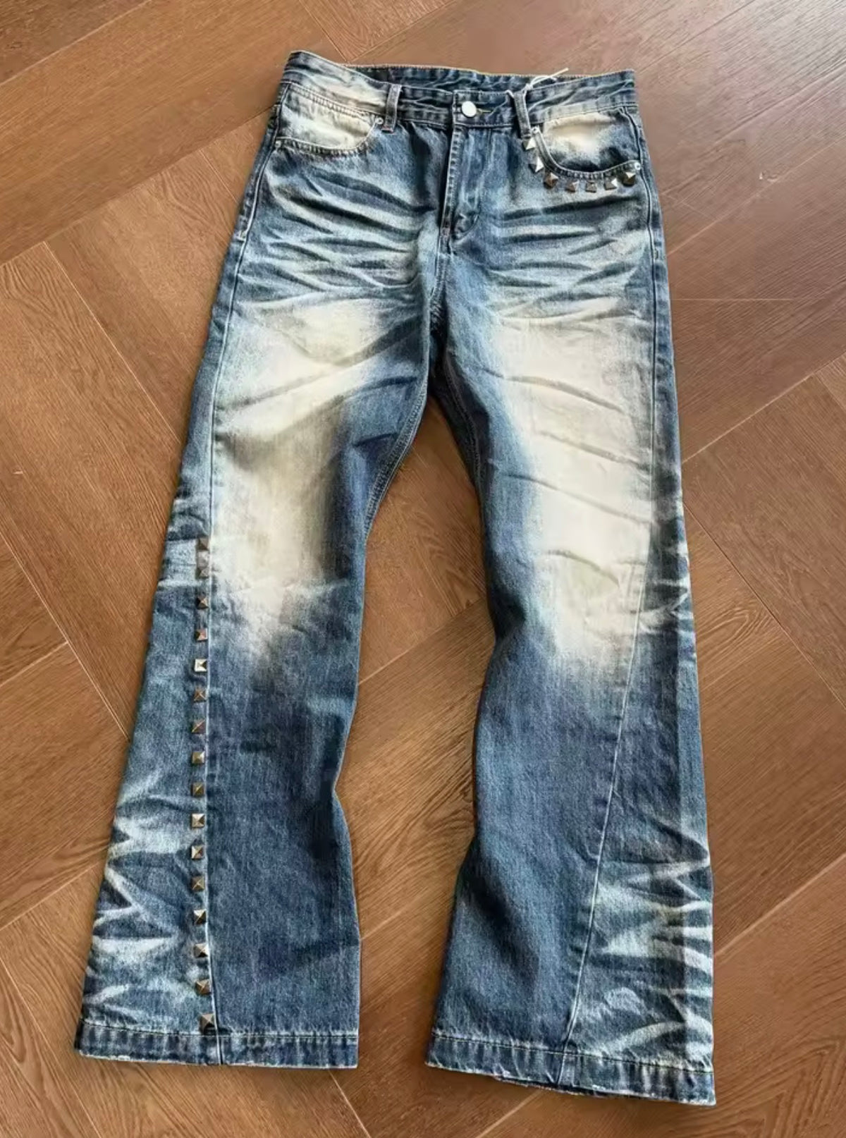 ‘LOVEROCK’ BLUE WASH DENIM W STUDS