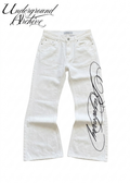 RASPBERRY WHITE CURSIVE FLARED DENIM