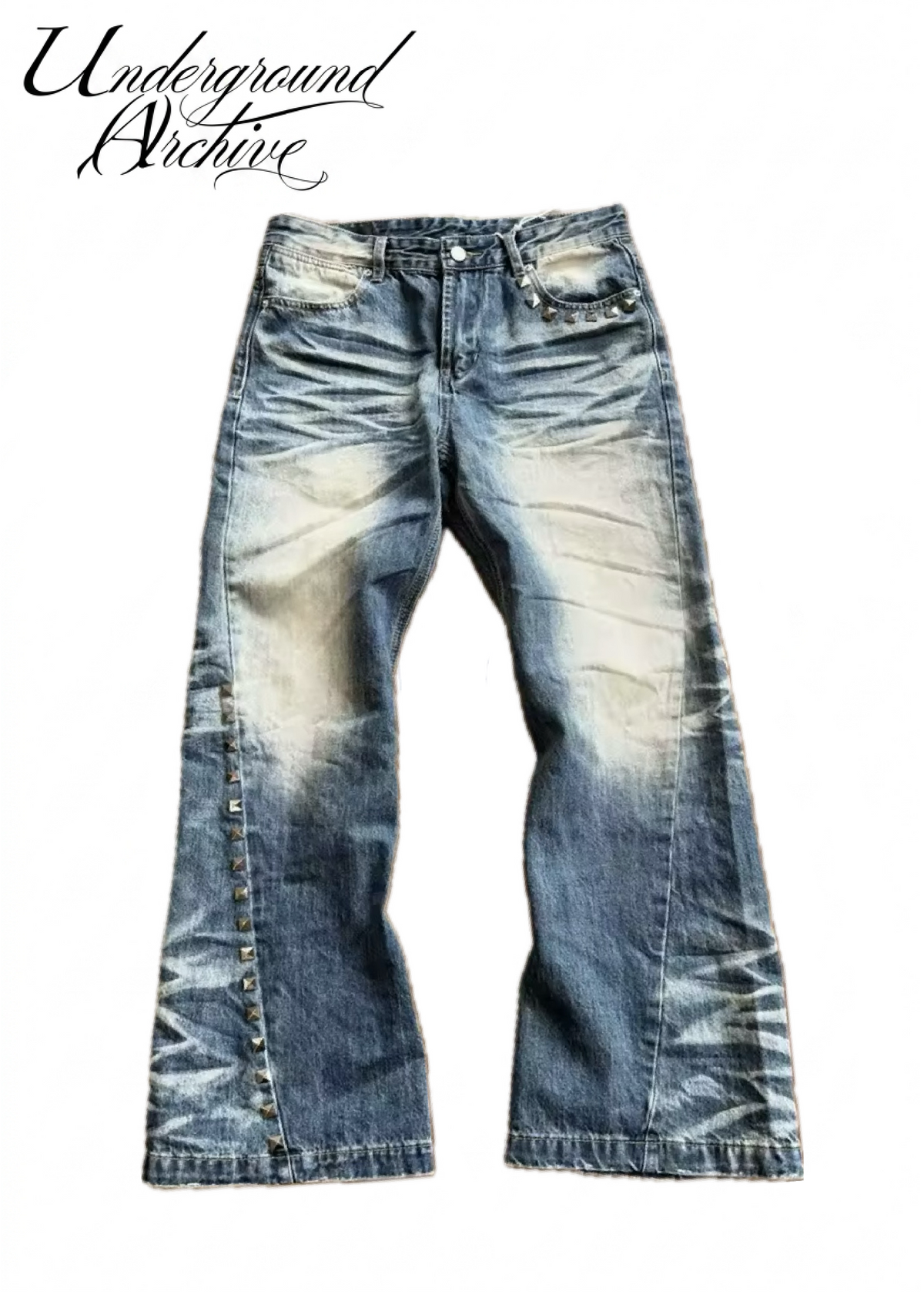 ‘LOVEROCK’ BLUE WASH DENIM W STUDS