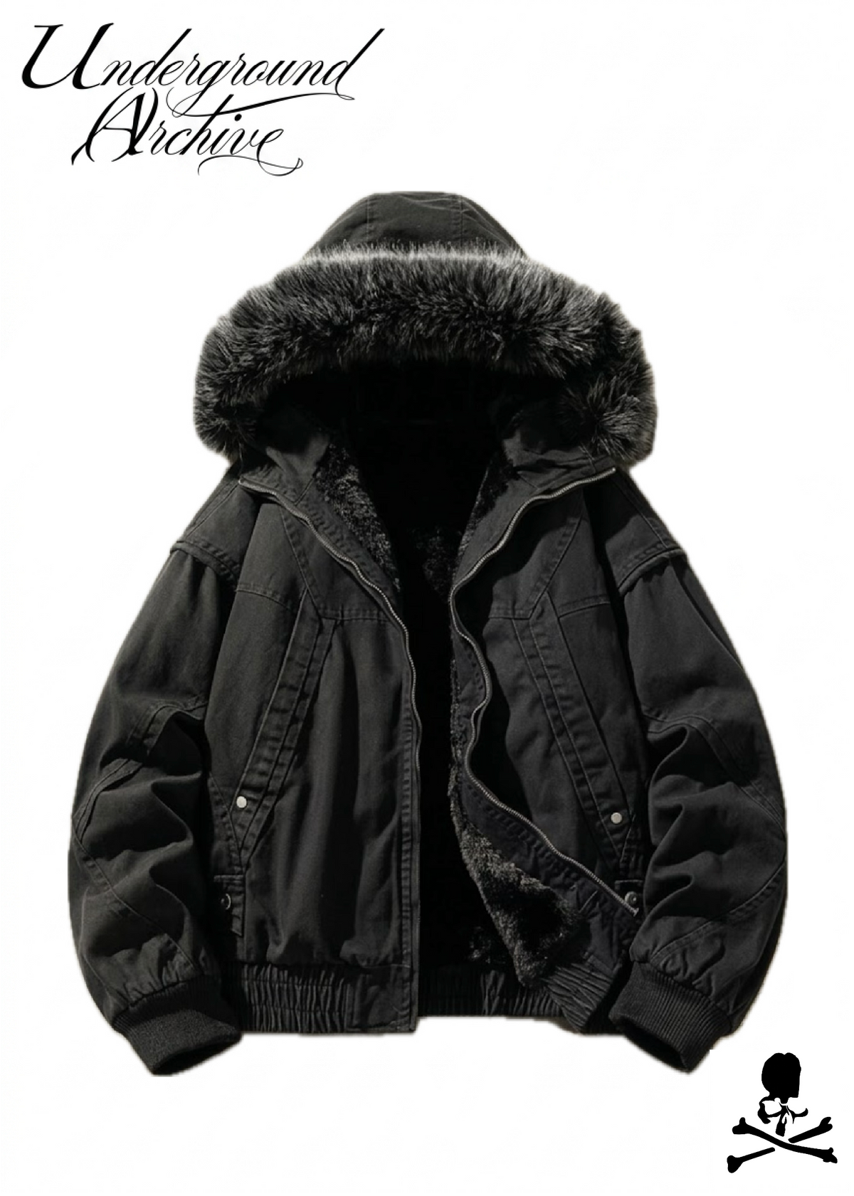 DECONSTRUCTED TRUCKER COAT WITH FUR HOOD