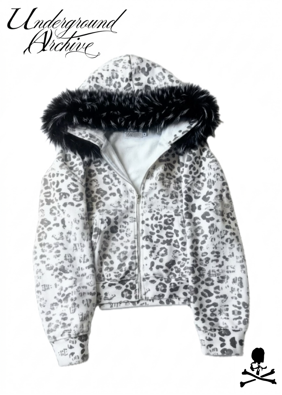 SNOW LEOPARD FUR HOOD ZIP UP