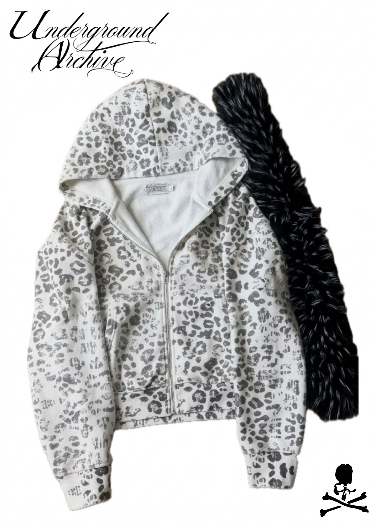 SNOW LEOPARD FUR HOOD ZIP UP