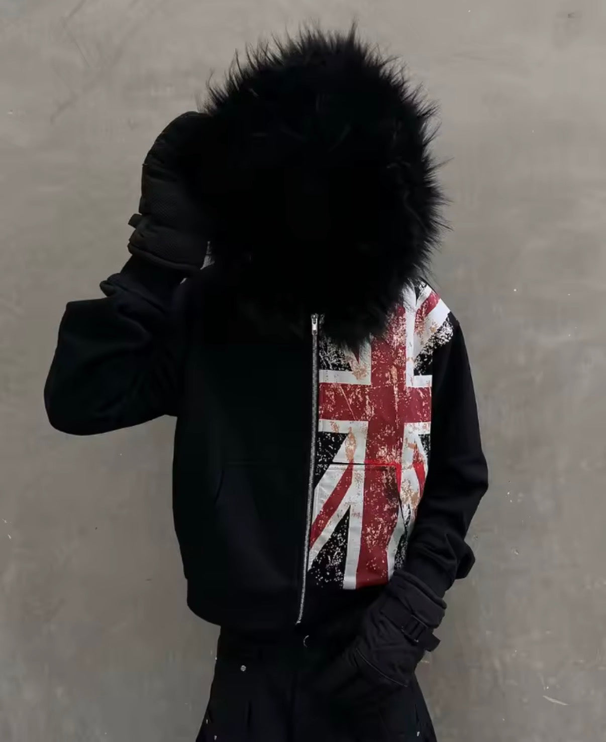 UK PUNK FUR HOOD ZIP UP <3