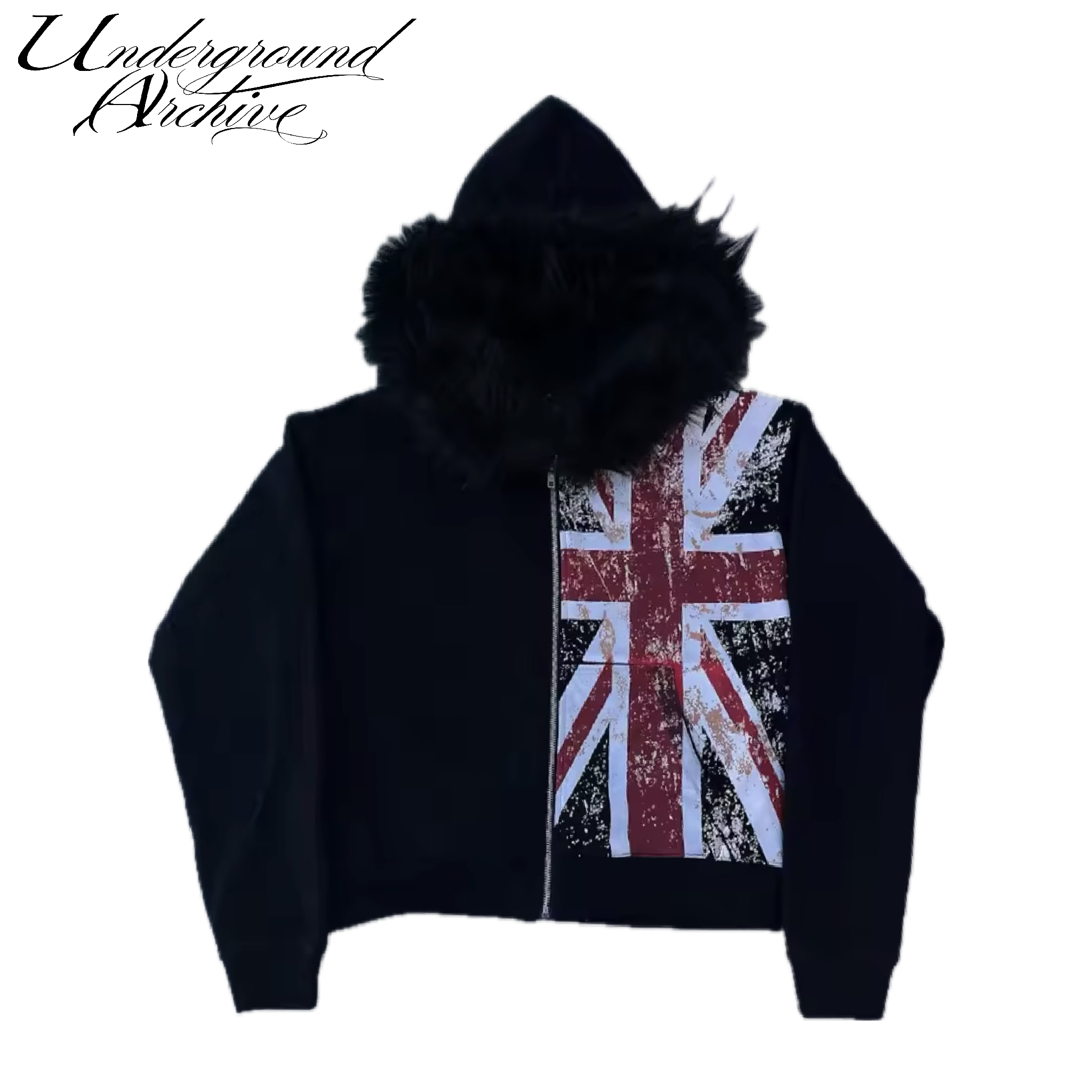 UK PUNK FUR HOOD ZIP UP <3